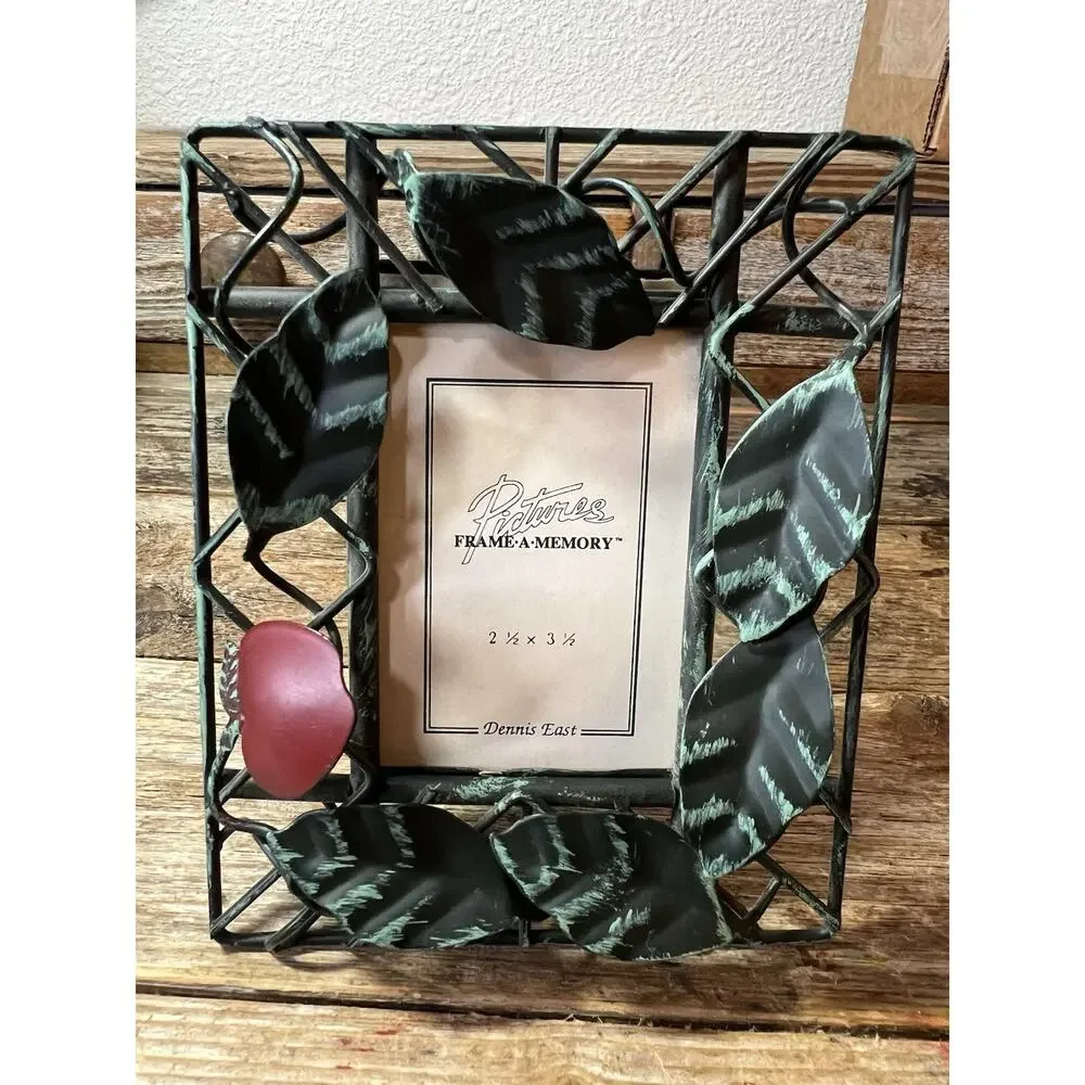 Dennis East Wire Photo Frame Red Apples Green Leaves Petite Frame 2.5”x3.5”